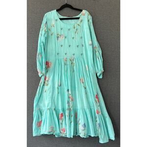 Anvita | Women's Blue Floral Cottagecore Easter Spring Dress | Medium